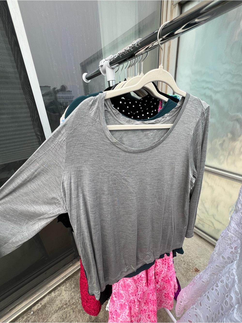 Eileen Fisher Light Gray Scoop Neck Short Sleeve Tee